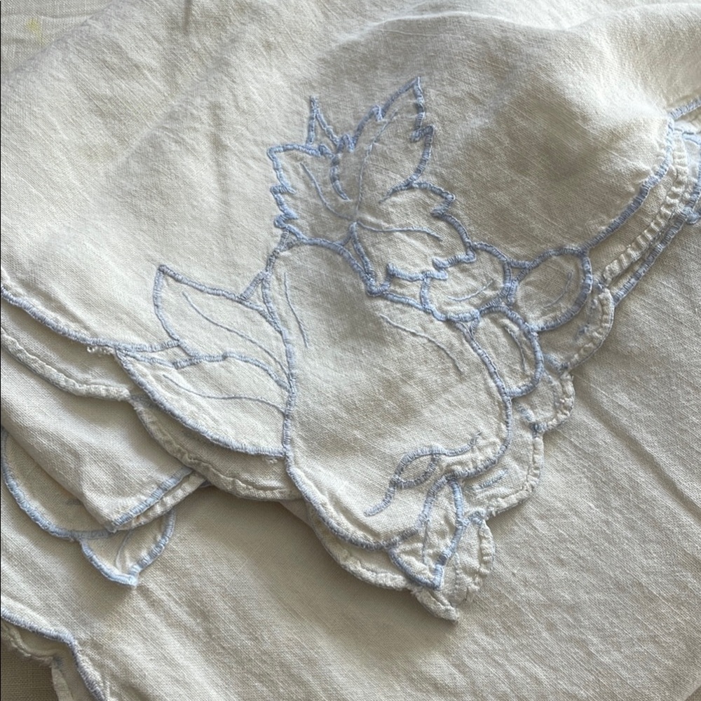 Lovely vintage tablecloth soft & substantial linen, blue